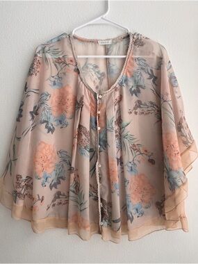 Floral Sheer Peasant Blouse - Peach Floral